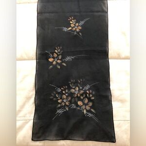 Vintage Sheer Black Hand Painted Desco Polyester Scarf 44” x 10.5”